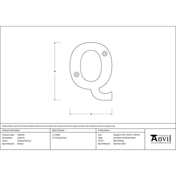 From The Anvil - Letter Q - Polished Bronze - 92031Q - Choice Handles