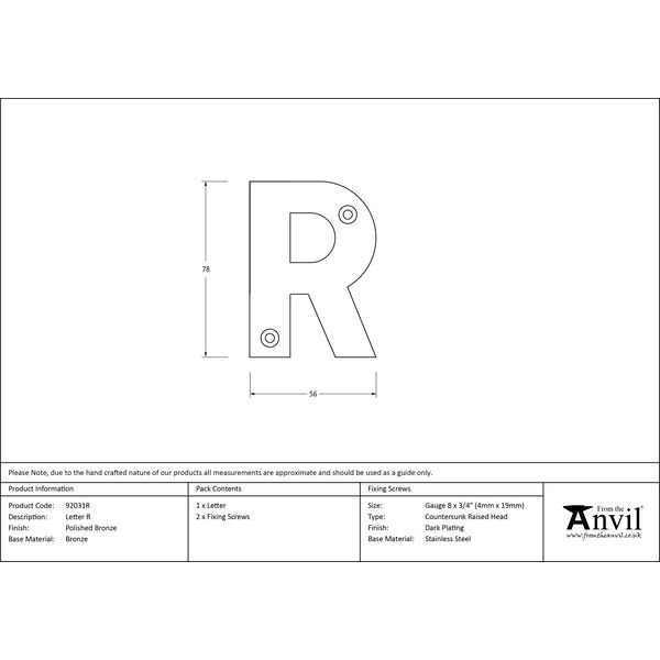 From The Anvil - Letter R - Polished Bronze - 92031R - Choice Handles
