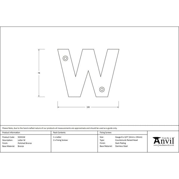 From The Anvil - Letter W - Polished Bronze - 92031W