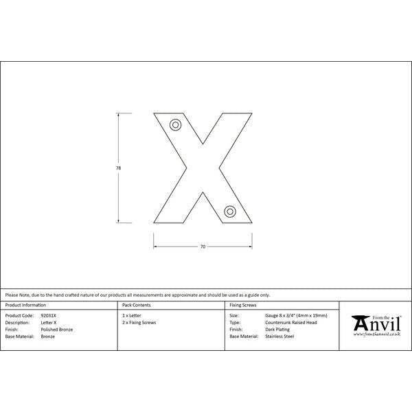 From The Anvil - Letter X - Polished Bronze - 92031X - Choice Handles