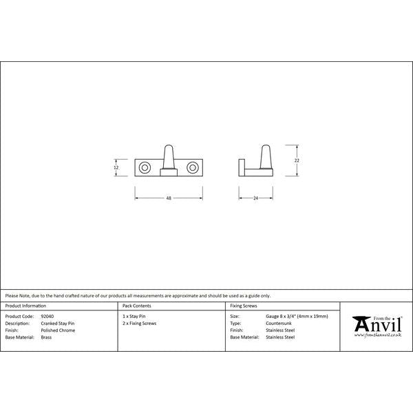 From The Anvil - Cranked Stay Pin - Polished Chrome - 92040 - Choice Handles