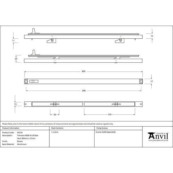 From The Anvil - Brown Trimvent 4000 Hi Lift Box Vent 400mm x 17mm - Brown  - 93218
