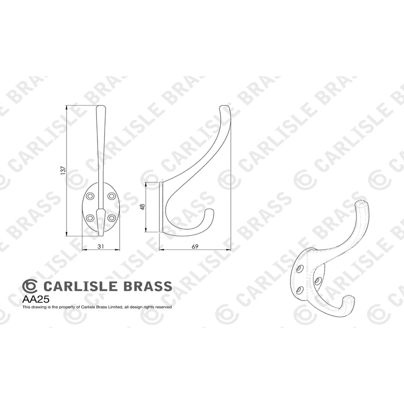Carlisle Brass - Hat and Coat Hook - Satin Nickel - AA25SN - Choice Handles