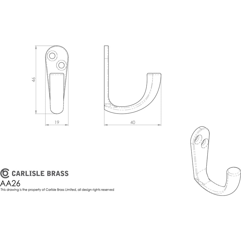 Carlisle Brass - Victorian Robe Hook - Polished Brass - AA26 - Choice Handles