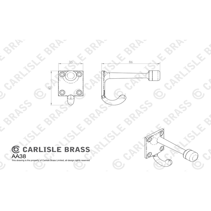Carlisle Brass - Hat and Coat Hook with Rubber Buffer - Polished Chrome - AA38CP - Choice Handles