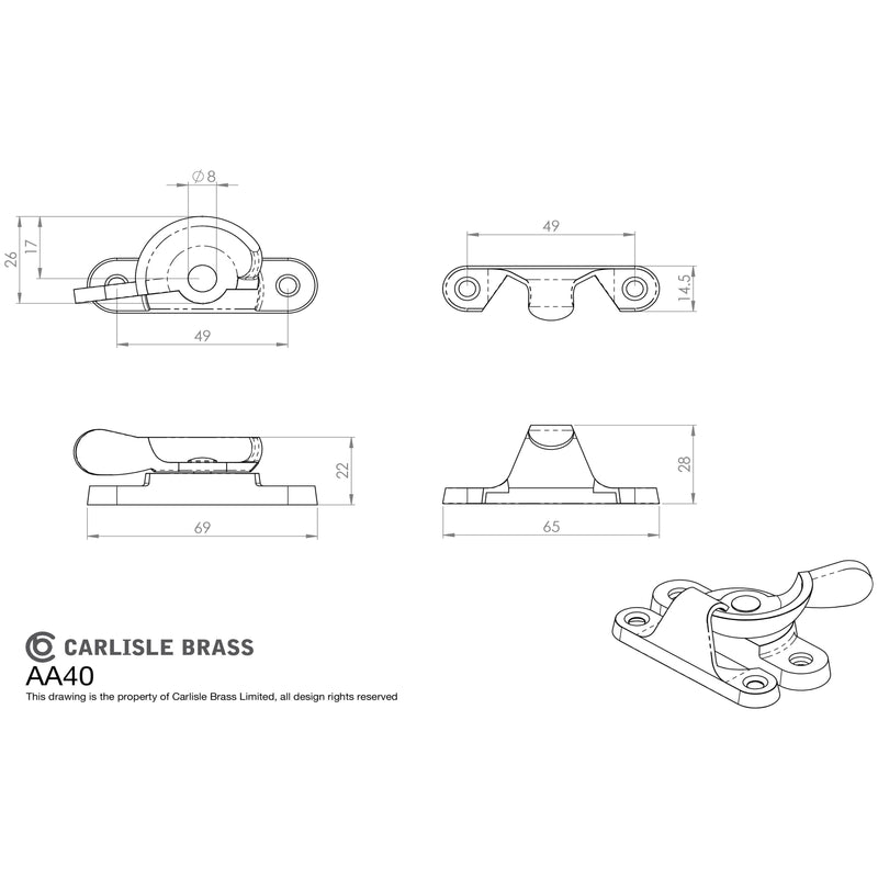 Carlisle Brass - Sash Fastener (Fitch Pattern) - Satin Chrome - AA40SC