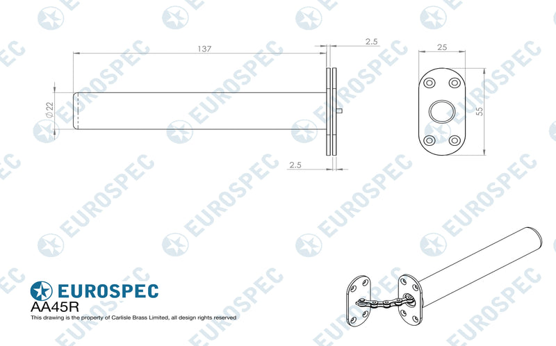 Carlisle Brass - Door Closer - Chain Spring (Concealed) With Radius Forends - Satin Chrome - AA45RSC