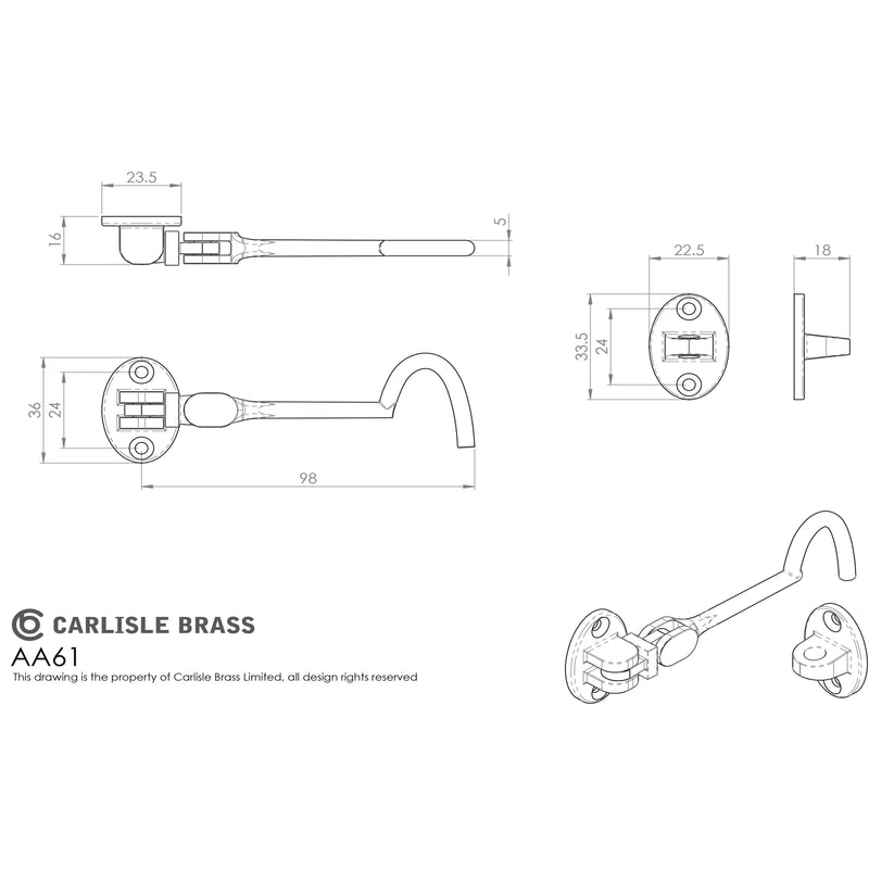 Carlisle Brass - Silent Pattern Cabin Hook 100mm - Polished Brass - AA61 - Choice Handles