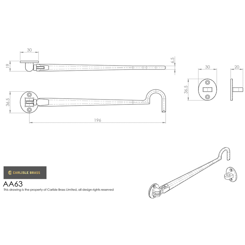 Carlisle Brass - Silent Pattern Cabin Hook 200mm - Polished Brass - AA63 - Choice Handles