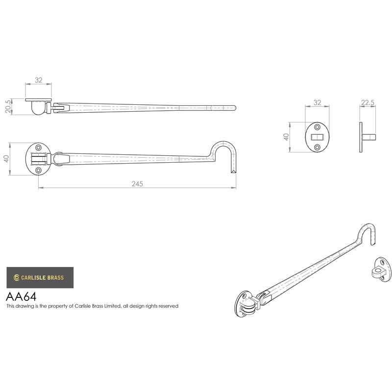 Carlisle Brass - Silent Pattern Cabin Hook 254mm - Satin Chrome - AA64SC - Choice Handles