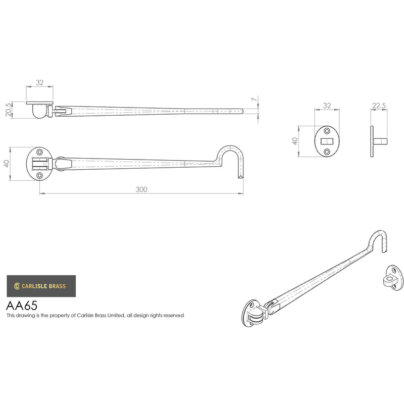 Carlisle Brass - Silent Pattern Cabin Hook 305mm - Polished Chrome - AA65CP - Choice Handles