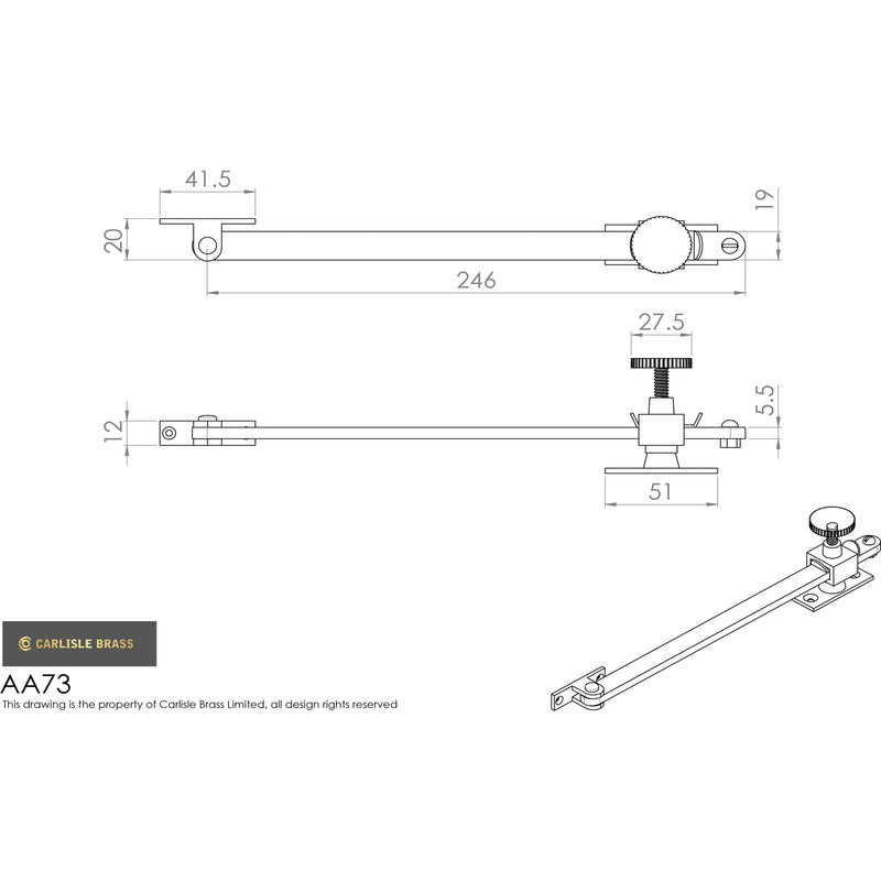 Carlisle Brass - Screw Down Pattern Casement Stay - Polished Brass - AA73 - Choice Handles