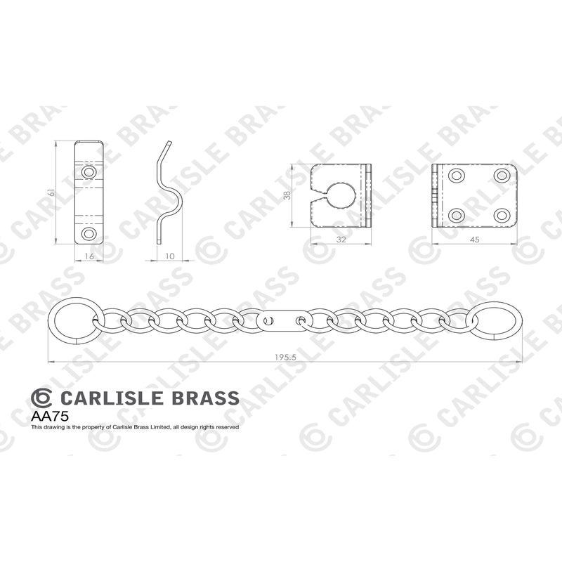 Carlisle Brass - Heavy Door Chain - Polished Brass - AA75 - Choice Handles