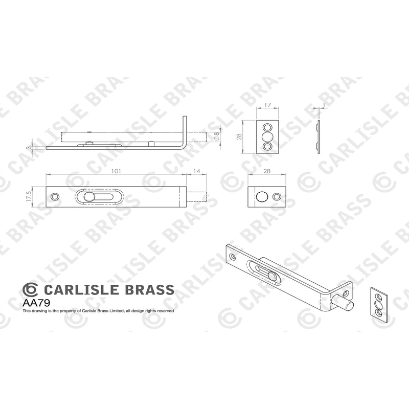 Carlisle Brass - Sunk Slide Flush Bolt 102mm  - Satin Chrome - AA79SC - Choice Handles
