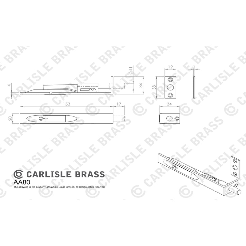 Carlisle Brass - Lever Action Flush Bolt 152mm - Satin Chrome - AA80SC - Choice Handles