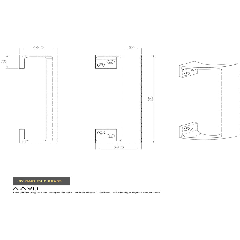 Carlisle Brass - Cranked Pull Handle 229mm - Polished Brass - AA90 - Choice Handles