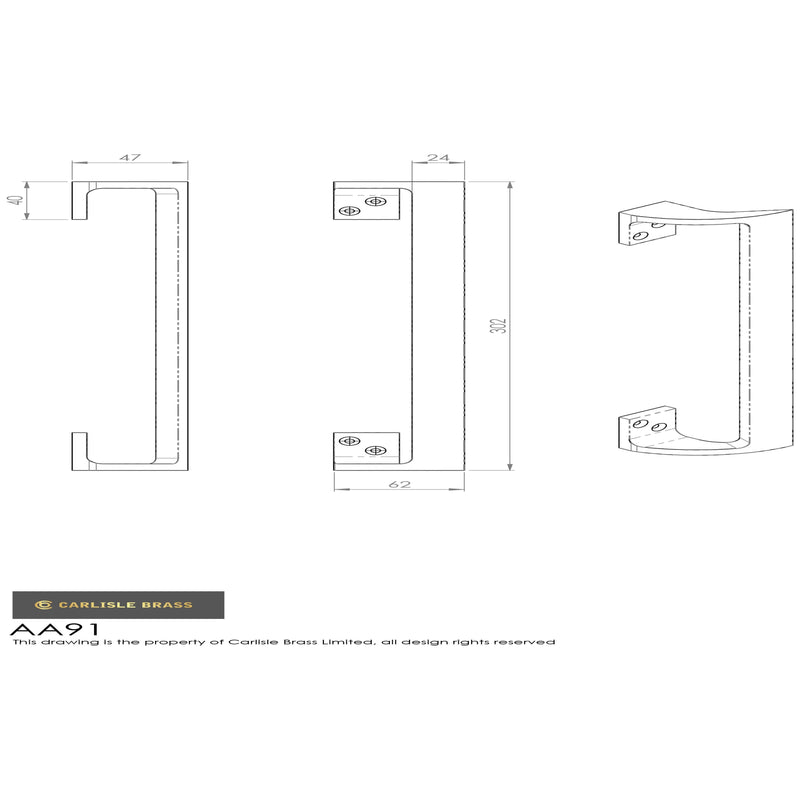 Carlisle Brass - Cranked Pull Handle 305mm - Polished Brass - AA91 - Choice Handles