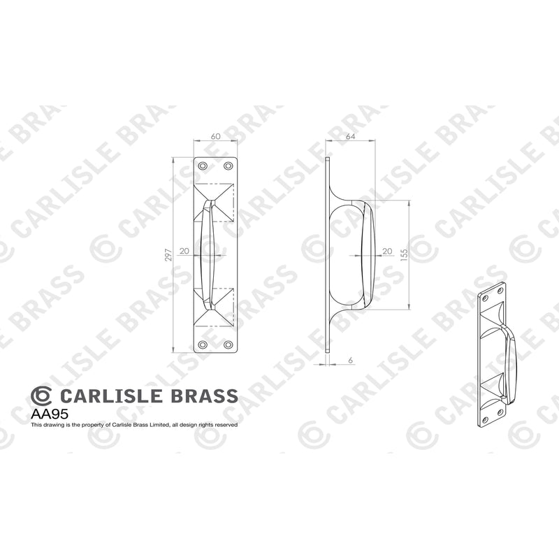 Carlisle Brass - Cast Pull Handle 297mm x 58mm  - Polished Brass - AA95