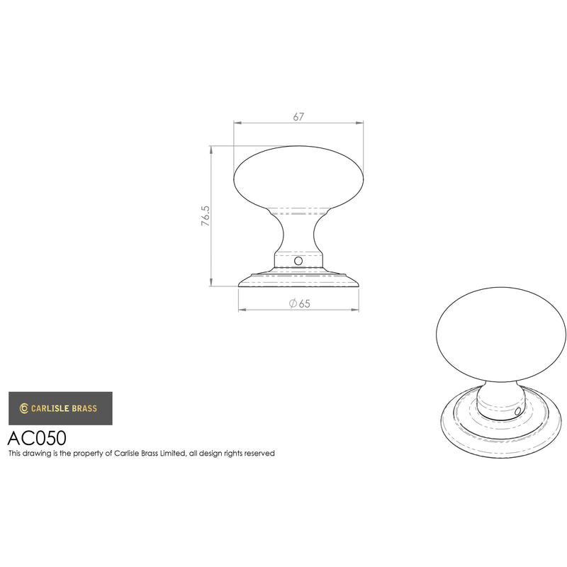 Carlisle Brass - Ice Large Mortice Knob - Polished Chrome - AC050CP - Choice Handles