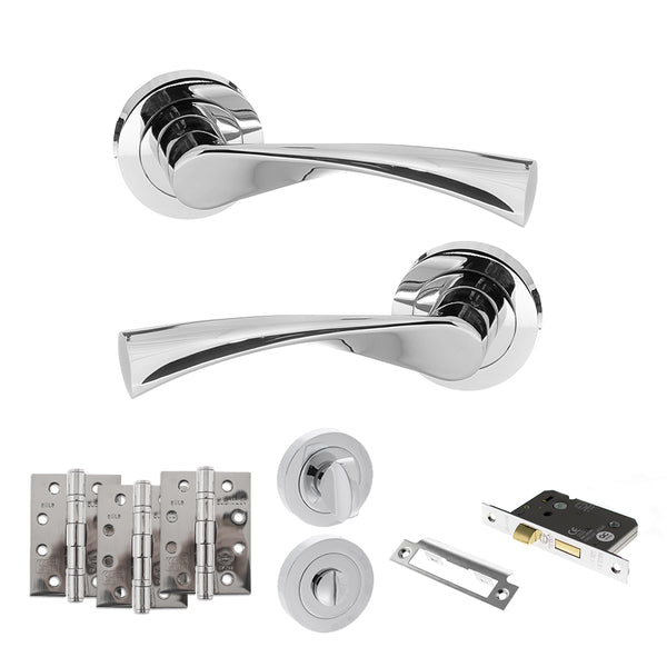 STATUS Colorado Door Handle Pack (Bathroom Set - 2.5" CE Bathroom Lock, 4" Fire Rated Hinges x3) - Polished Chrome - ADPS34RPC10 - Choice Handles