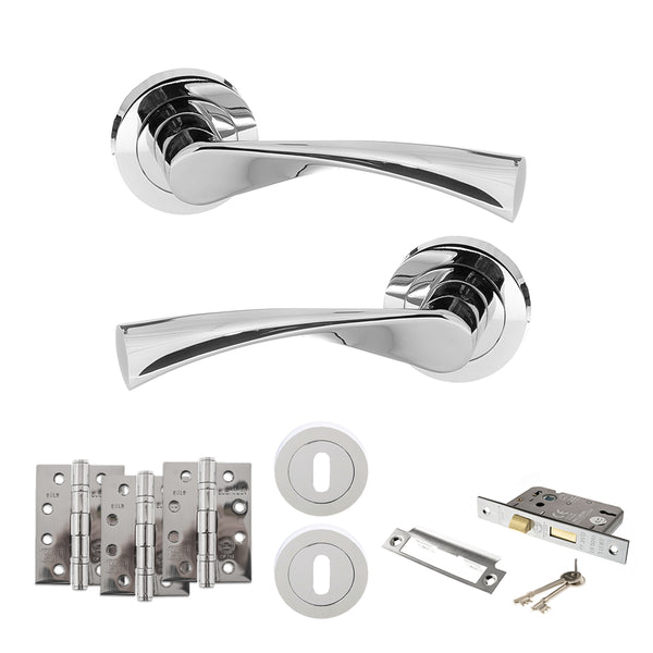 STATUS Colorado Door Handle Pack (3 Lever Lock Set - 2.5" CE Sashlock, 4" Fire Rated Hinges x3) - Polished Chrome - ADPS34RPC16 - Choice Handles
