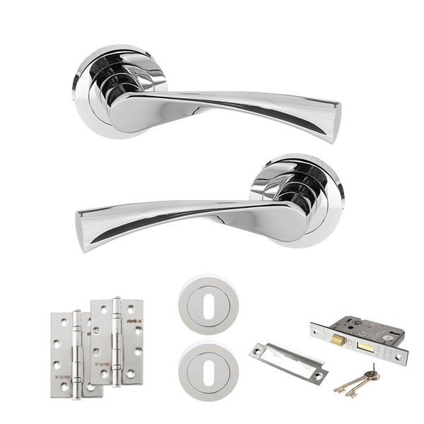 STATUS Colorado Door Handle Pack (3 Lever Lock Set - 2.5" CE Sashlock, 4" Slim Knuckle Hinges x2) - Polished Chrome - ADPS34RPC18 - Choice Handles