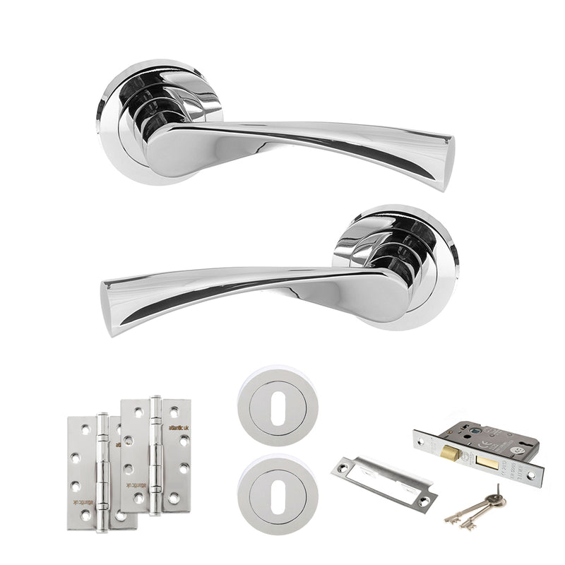 STATUS Colorado Door Handle Pack (3 Lever Lock Set - 2.5" CE Sashlock, 4" Slim Knuckle Hinges x2) - Polished Chrome - ADPS34RPC18 - Choice Handles