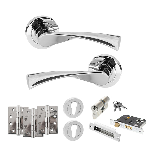 STATUS Colorado Door Handle Pack (Euro Lock Set - 2.5" CE Sashlock, 4" Fire Rated Hinges x3) - Polished Chrome - ADPS34RPC22 - Choice Handles