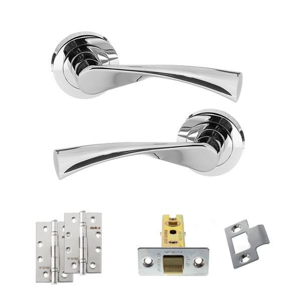 STATUS Colorado Door Handle Pack (Latch Set - 2.5" CE Latch, 4" Slim Knuckle Hinges x2) - Polished Chrome - ADPS34RPC5 - Choice Handles