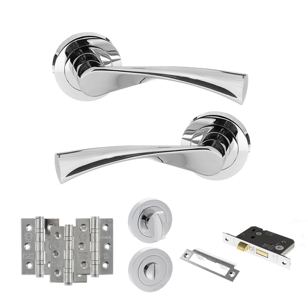 STATUS Colorado Door Handle Pack (Bathroom Set - 3" CE Bathroom Lock, 3" Fire Rated Hinges x3) - Polished Chrome - ADPS34RPC9 - Choice Handles