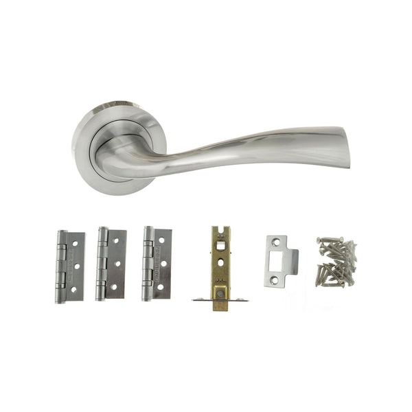 Atlantic Wave Dorpac (3" Latch, 3"x2" Hingesx3) - Satin Chrome - ADPECO30SC2 - Choice Handles
