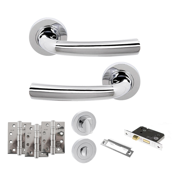 STATUS Nevada Door Handle Pack (Bathroom Set - 2.5" CE Bathroom Lock, 4" Fire Rated Hinges x3) - Polished Chrome - ADPS21RPC10