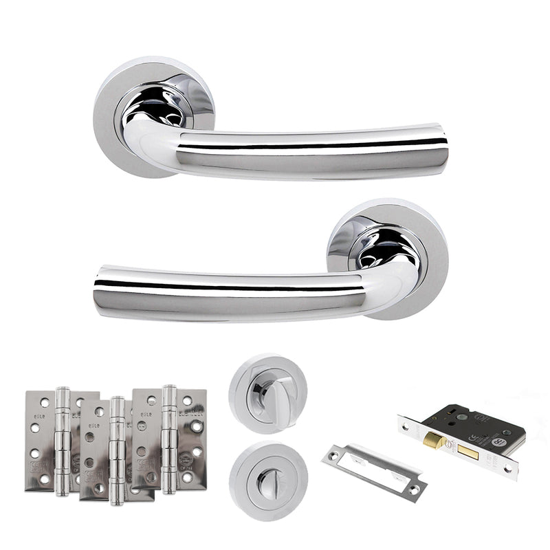 STATUS Nevada Door Handle Pack (Bathroom Set - 2.5" CE Bathroom Lock, 4" Fire Rated Hinges x3) - Polished Chrome - ADPS21RPC10