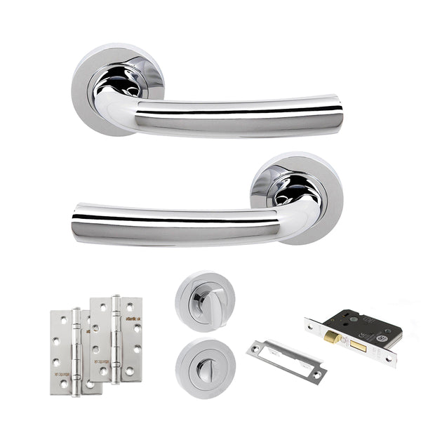 STATUS Nevada Door Handle Pack (Bathroom Set - 3" CE Bathroom Lock, 4" Slim Knuckle Hinges x2) - Polished Chrome - ADPS21RPC13