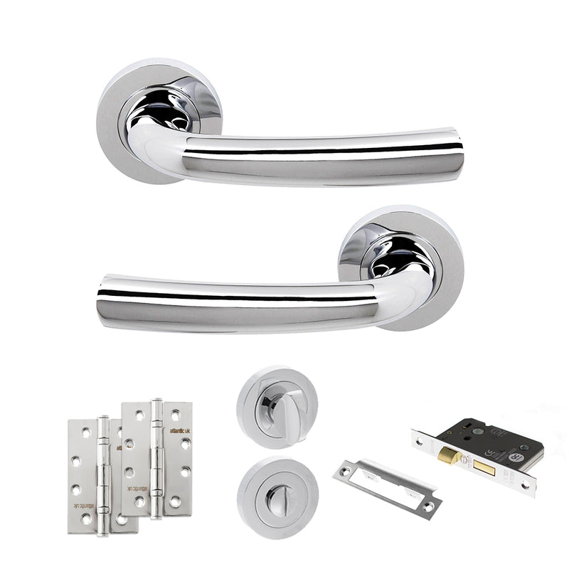 STATUS Nevada Door Handle Pack (Bathroom Set - 3" CE Bathroom Lock, 4" Slim Knuckle Hinges x2) - Polished Chrome - ADPS21RPC13