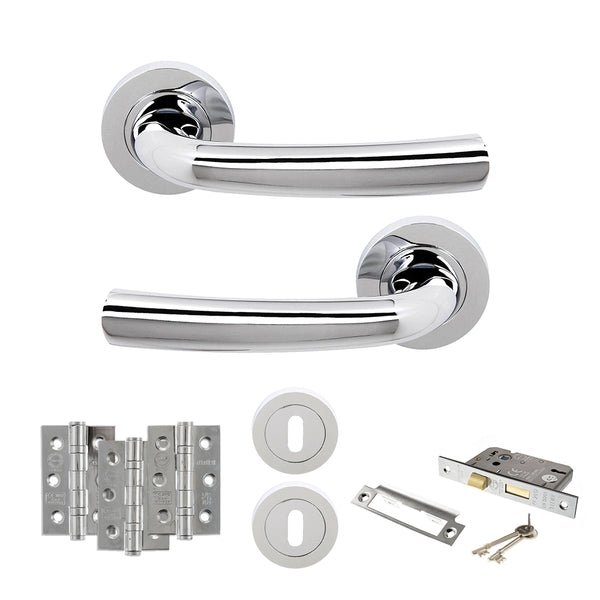 STATUS Nevada Door Handle Pack (3 Lever Lock Set - 3" CE Sashlock, 3" Fire Rated Hinges x3) - Polished Chrome - ADPS21RPC15