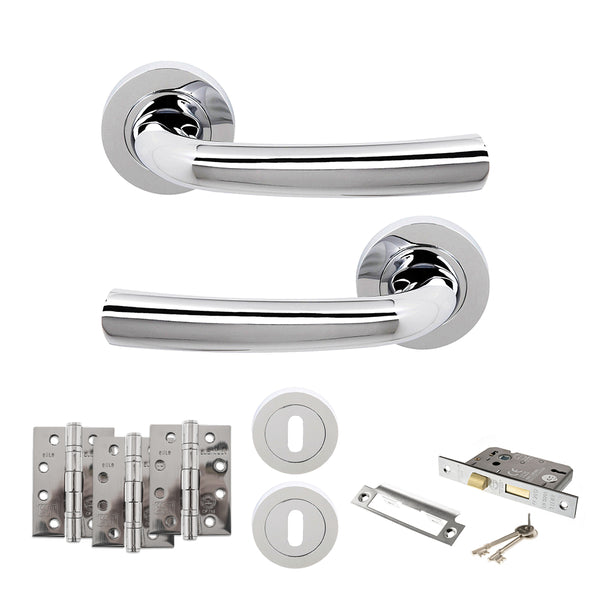 STATUS Nevada Door Handle Pack (3 Lever Lock Set - 3" CE Sashlock, 4" Fire Rated Hinges x3) - Polished Chrome - ADPS21RPC17