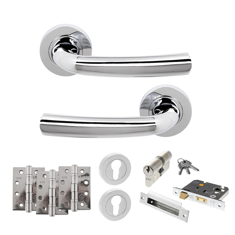 STATUS Nevada Door Handle Pack (Euro Lock Set - 3" CE Sashlock, 4" Fire Rated Hinges x3) - Polished Chrome - ADPS21RPC23 - Choice Handles