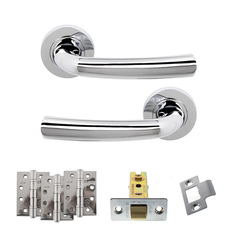 STATUS Nevada Door Handle Pack (Latch Set - 2.5" CE Latch, 4" Fire Rated Hinges x3) - Polished Chrome - ADPS21RPC3