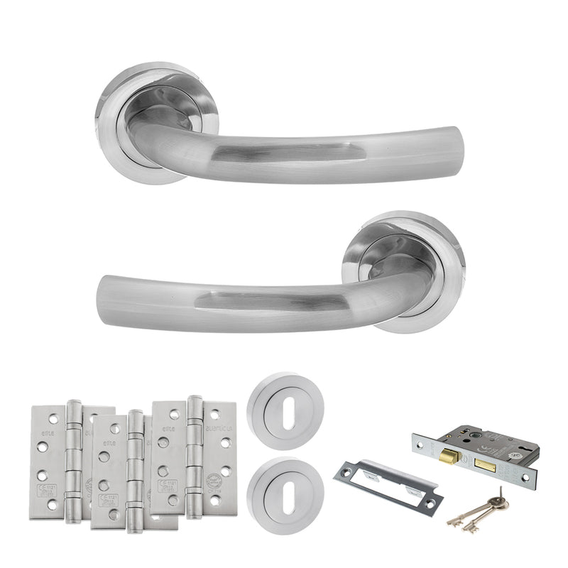 STATUS Nevada Door Handle Pack (3 Lever Lock Set - 2.5" CE Sashlock, 4" Fire Rated Hinges x3) - Satin Chrome - ADPS21RSC16 - Choice Handles