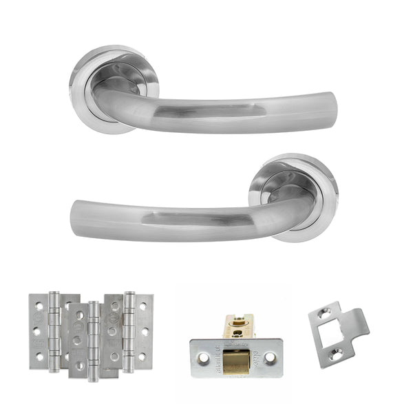 STATUS Nevada Door Handle Pack (Latch Set - 3" CE Latch, 3" Fire Rated Hinges x3) - Satin Chrome - ADPS21RSC2