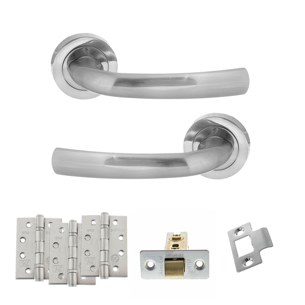 STATUS Nevada Door Handle Pack (Latch Set - 2.5" CE Latch, 4" Fire Rated Hinges x3) - Satin Chrome - ADPS21RSC3