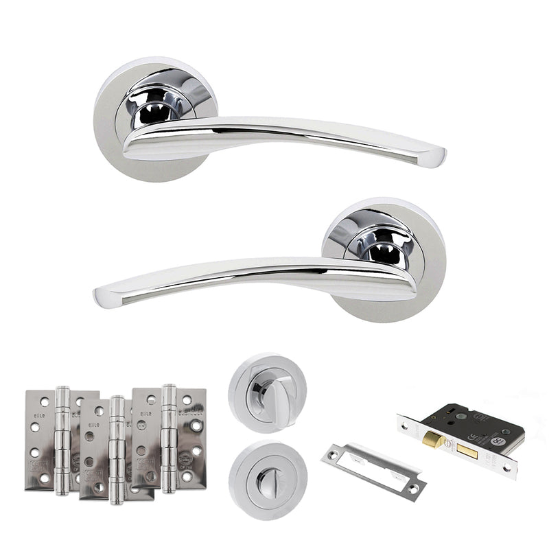 STATUS Arizona Door Handle Pack (Bathroom Set - 2.5" CE Bathroom Lock, 4" Fire Rated Hinges x3) - Polished Chrome - ADPS22RPC10 - Choice Handles