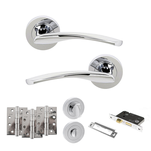 STATUS Arizona Door Handle Pack (Bathroom Set - 3" CE Bathroom Lock, 4" Fire Rated Hinges x3) - Polished Chrome - ADPS22RPC11