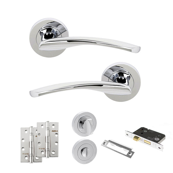 STATUS Arizona Door Handle Pack (Bathroom Set - 3" CE Bathroom Lock, 4" Slim Knuckle Hinges x2) - Polished Chrome - ADPS22RPC13