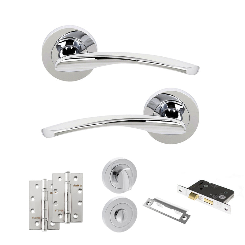 STATUS Arizona Door Handle Pack (Bathroom Set - 3" CE Bathroom Lock, 4" Slim Knuckle Hinges x2) - Polished Chrome - ADPS22RPC13