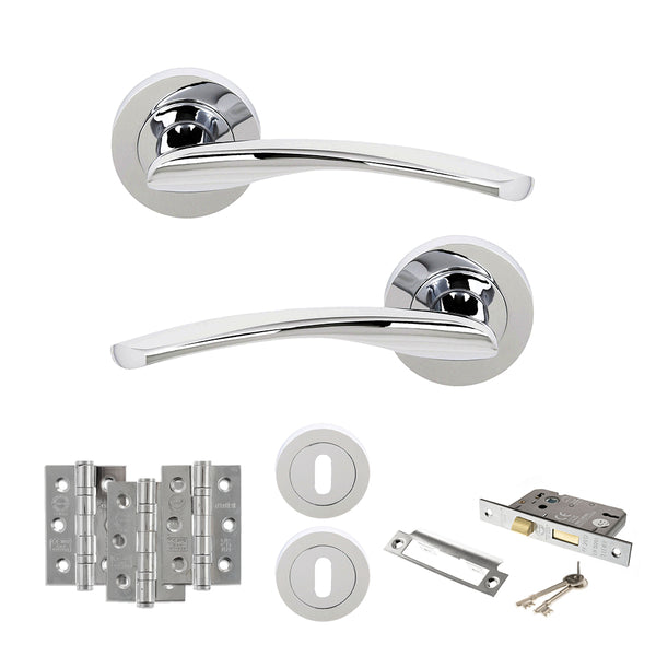 STATUS Arizona Door Handle Pack (3 Lever Lock Set - 2.5" CE Sashlock, 3" Fire Rated Hinges x3) - Polished Chrome - ADPS22RPC14