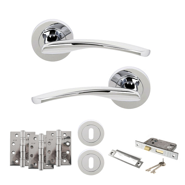 STATUS Arizona Door Handle Pack (3 Lever Lock Set - 3" CE Sashlock, 4" Fire Rated Hinges x3) - Polished Chrome - ADPS22RPC17
