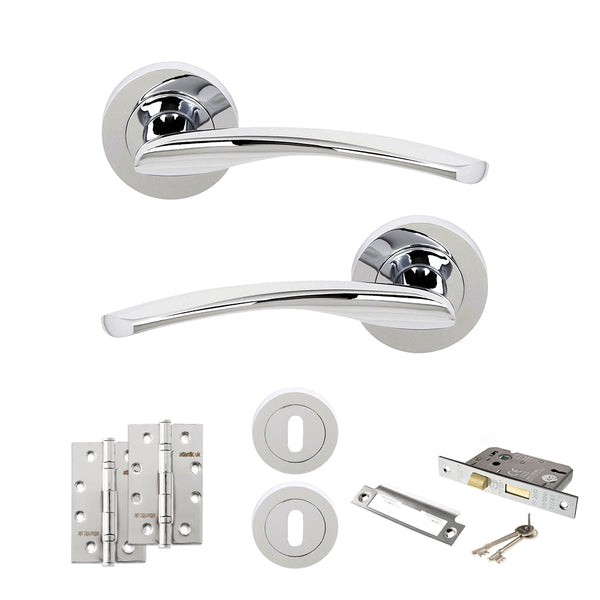 STATUS Arizona Door Handle Pack (3 Lever Lock Set - 2.5" CE Sashlock, 4" Slim Knuckle Hinges x2) - Polished Chrome - ADPS22RPC18