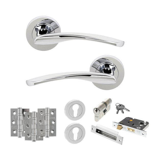 STATUS Arizona Door Handle Pack (Euro Lock Set - 3" CE Sashlock, 3" Fire Rated Hinges x3) - Polished Chrome - ADPS22RPC21 - Choice Handles